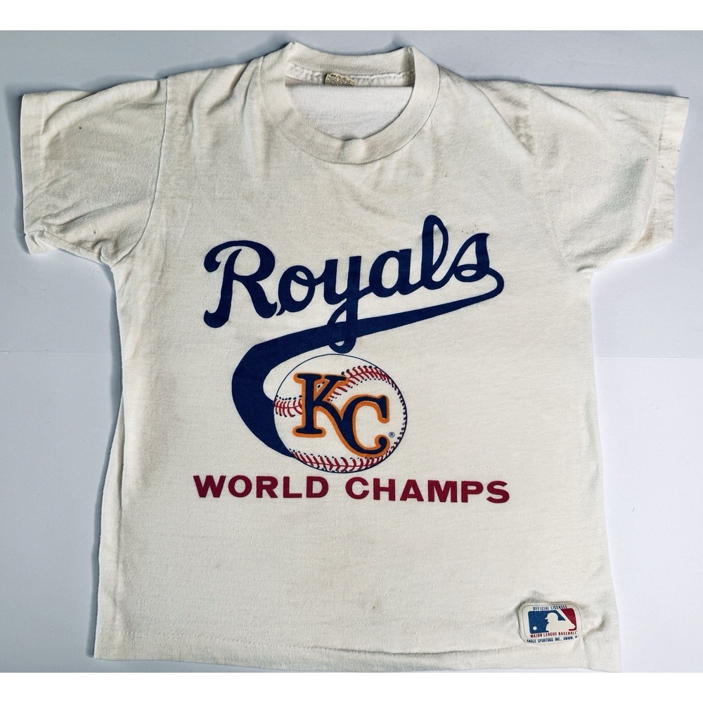 1985 Royals World Champs Youth T Shirt Screen Stars 10-12 MLB Single Stitch USA‎